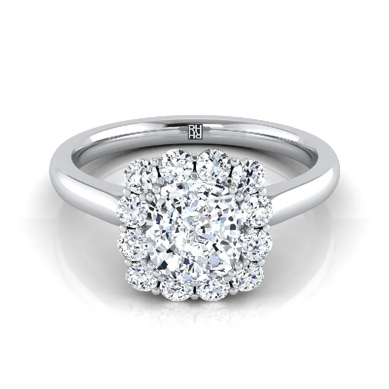 simple gold wedding rings for minimalistic style -18K White Gold Cushion Diamond Floral Halo Engagement Ring -1/3ctw