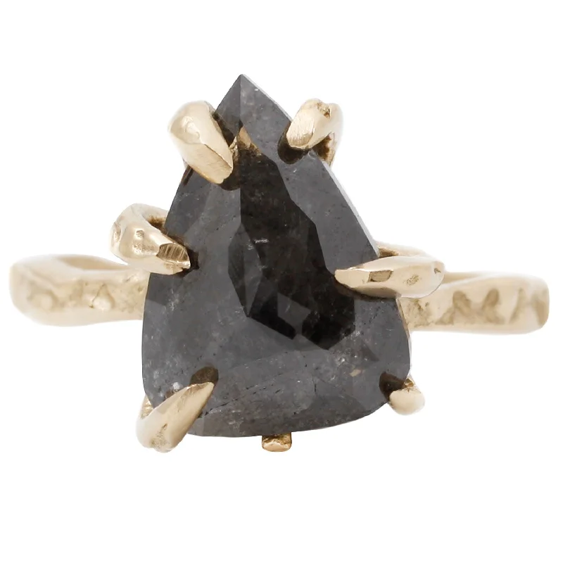 unique men’s rings with gem inlays -Dark Gray Pear Shaped Claw Ring