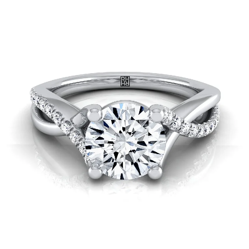 unique engagement rings with pear-shaped diamonds -18K White Gold Round Brilliant Bypass Pave Diamond Twist Engagement Ring -1/6ctw