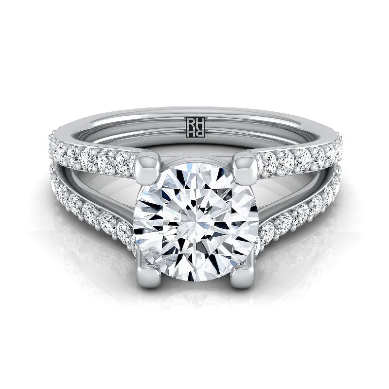 romantic promise rings with diamond accents -18K White Gold Round Brilliant Prong Set Sapphire Split Shank Engagement Ring