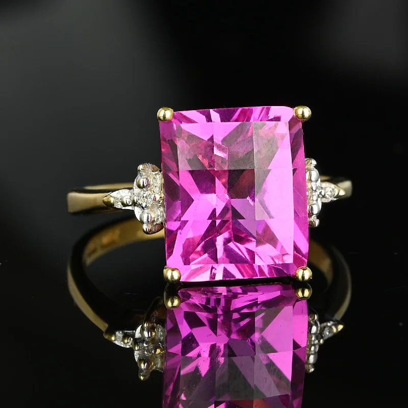 custom engagement rings with antique-style details -Diamond Fancy Cut Checkerboard Pink Sapphire Ring in Gold