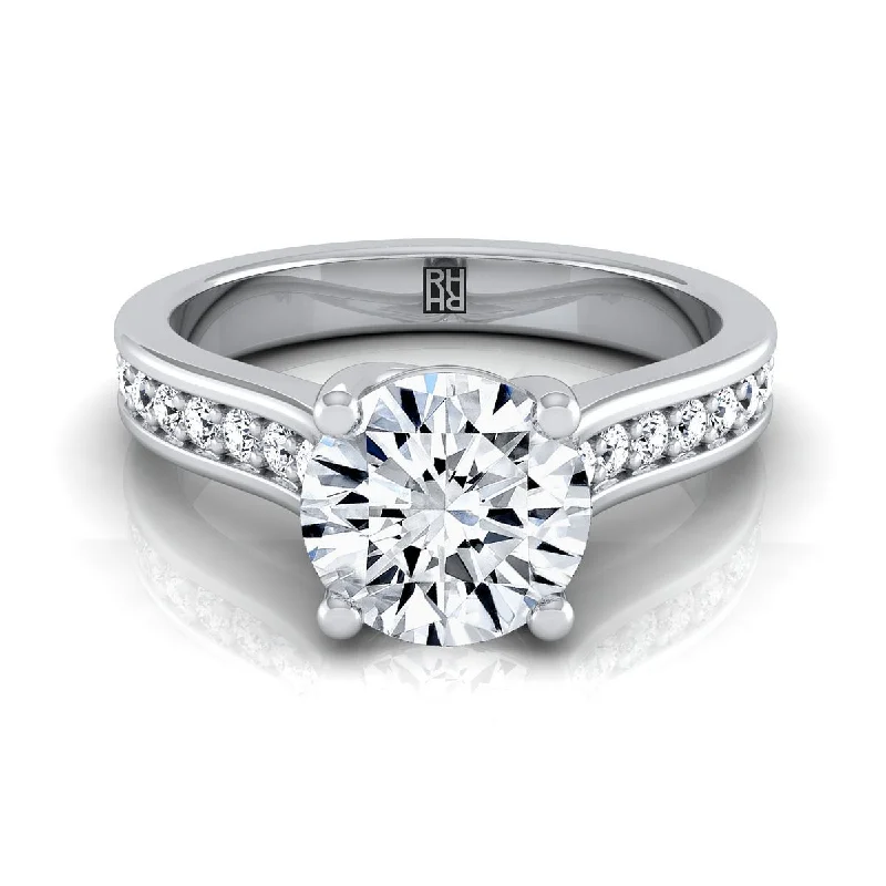 men’s wedding rings with unique finishes and textures -18K White Gold Round Brilliant Diamond Channel Set Engagement Ring -1/3ctw