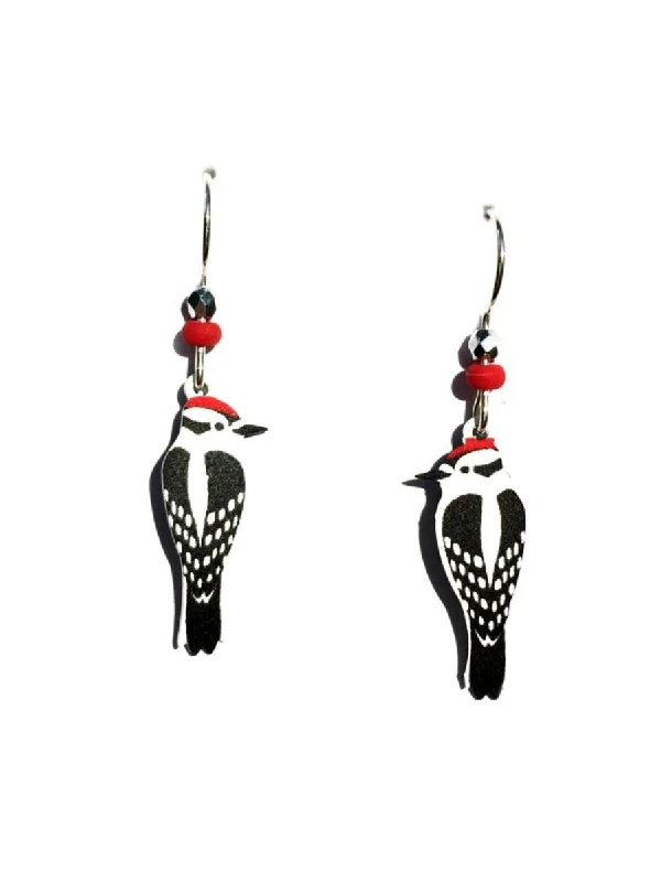 vintage-inspired diamond earrings for weddings-Downy Woodpecker Earrings by Sienna Sky