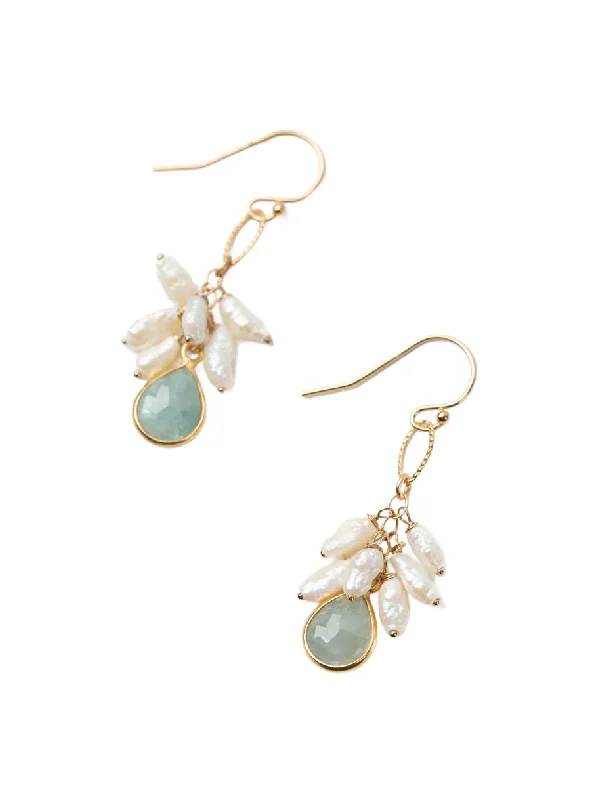 vibrant flower earrings for a cheerful vibe-Dream Aquamarine & Pearl Cluster Earrings by Anne Vaughan