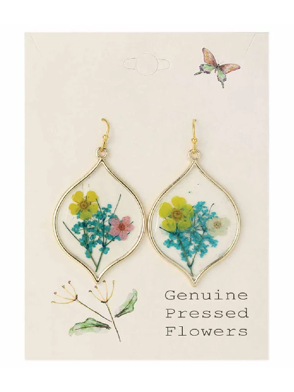 bold acrylic earrings for a statement look-Pressed Flower Marquise Dangles