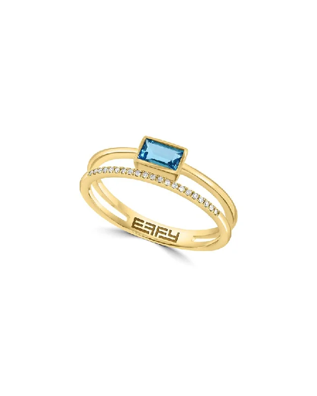 unique men’s engagement rings with modern settings -Effy Fine Jewelry 14K 0.37 ct. tw. Diamond & Blue Topaz Ring