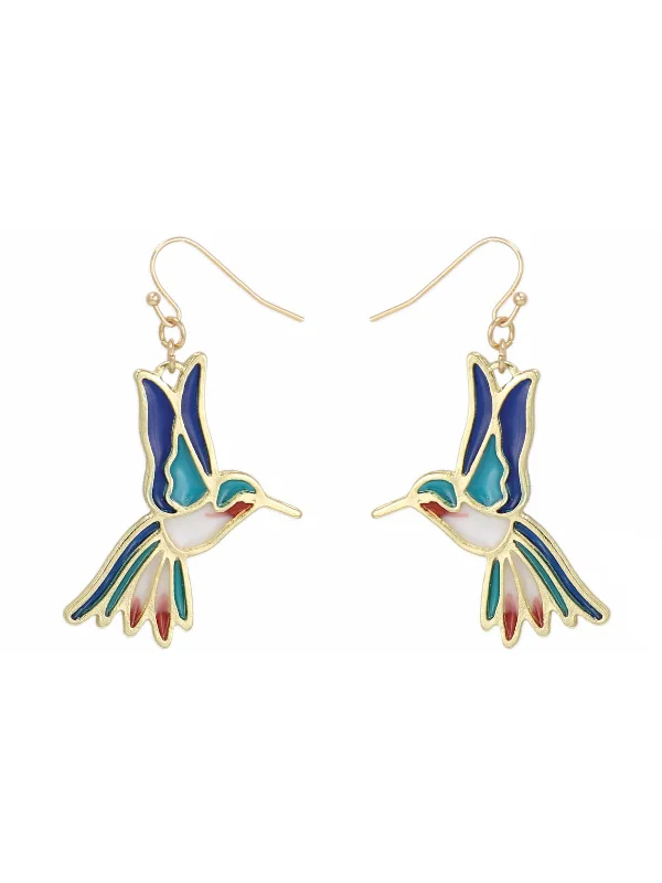 vintage-inspired diamond earrings for weddings-Enamel Hummingbird Earrings