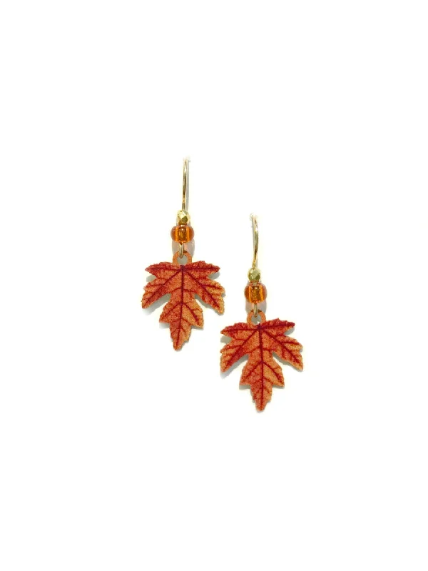 minimalist bar stud earrings-Fall Maple Leaf Dangles by Sienna Sky