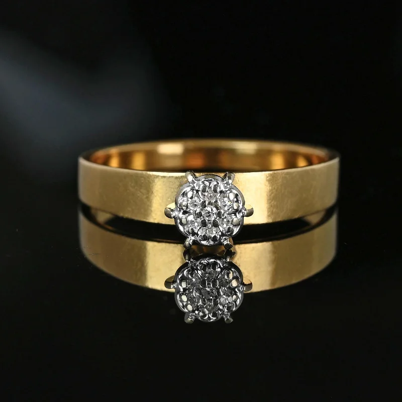 elegant wedding rings with matching bands -Fine 14K Gold Band Diamond Daisy Cluster Engagement Ring