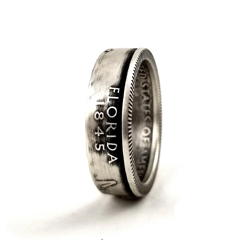 classic rings with diamonds for wedding or engagement -90% Silver Florida Quarter Ring