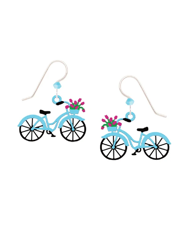 luxurious platinum earrings for weddings-Flower Basket Bicycle Dangles by Sienna Sky