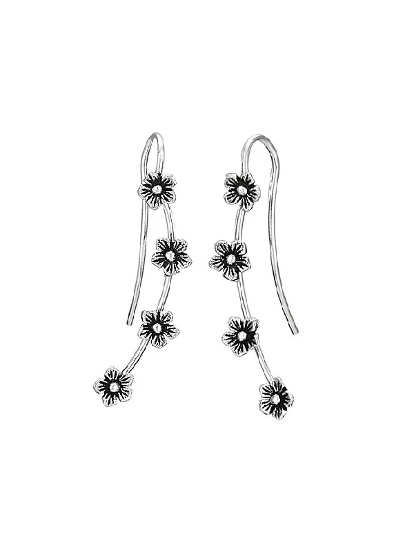 luxurious gemstone earrings for evening wear-Flower Ear Climber