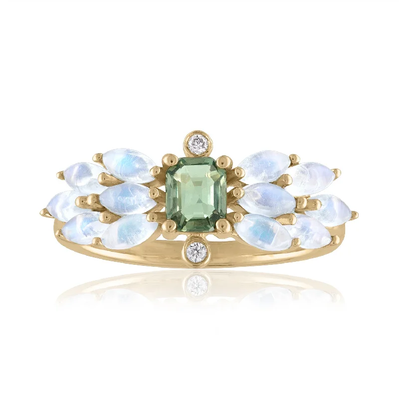 elegant rings with gemstone accents for brides -FREEDOM MOONSTONE AND SAPPHIRE RING