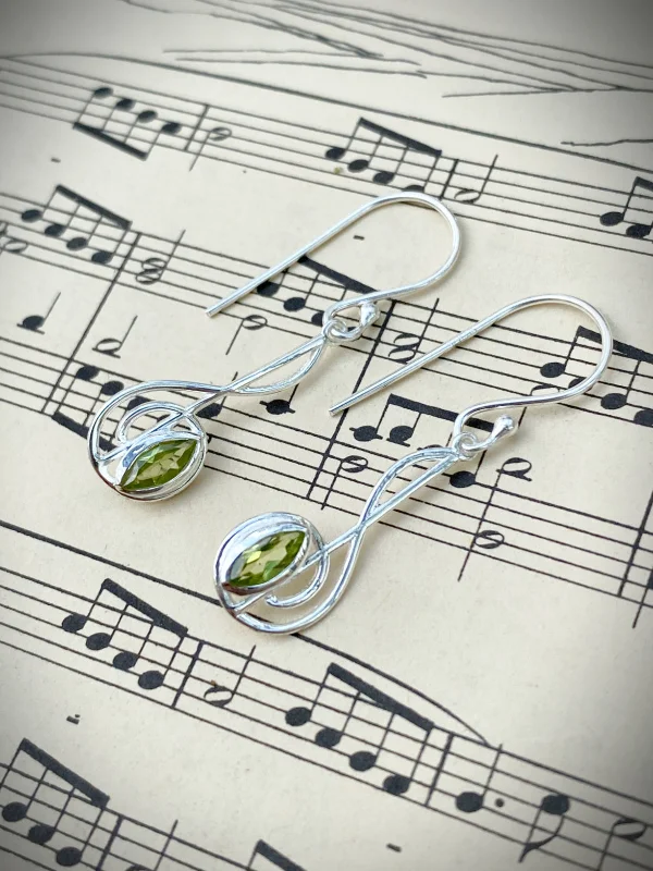 unique glass earrings for a creative look-Gemstone Treble Clef Dangles