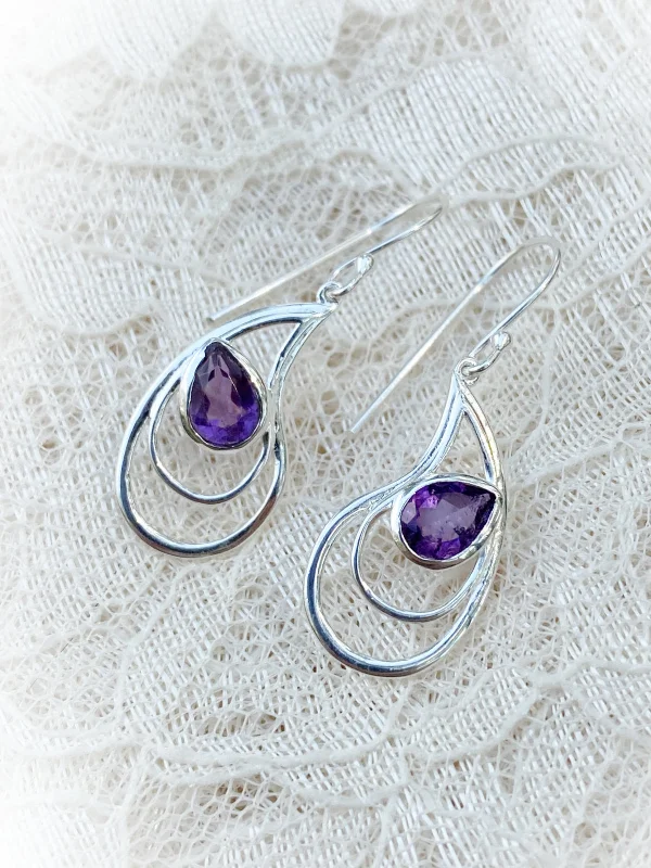 vintage-style silver earrings for formal events-Gemstone Wing Dangles