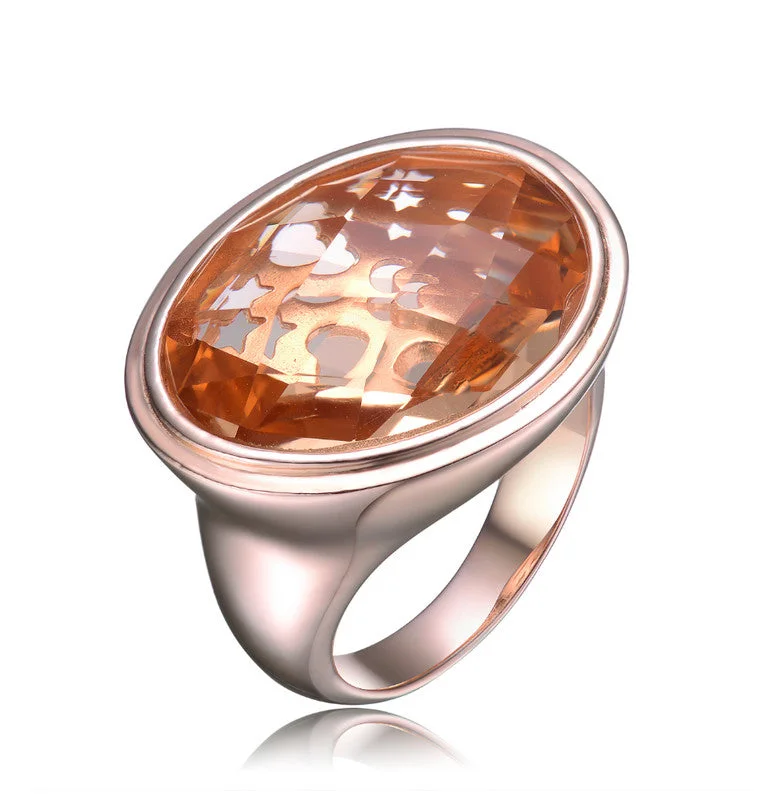 vintage rings with ruby gemstones for classic elegance -GENEVIVE Sterling Silver Rose Gold Plated Morganite Cubic Zirconia Cocktail Ring