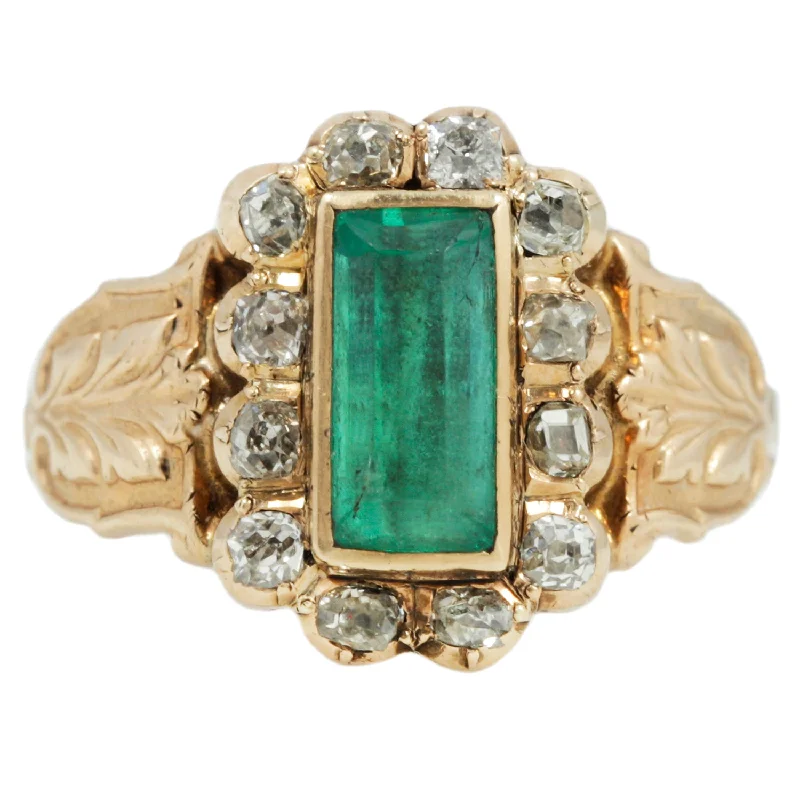 luxury diamond rings with classic settings -Georgian Emerald Halo Ring