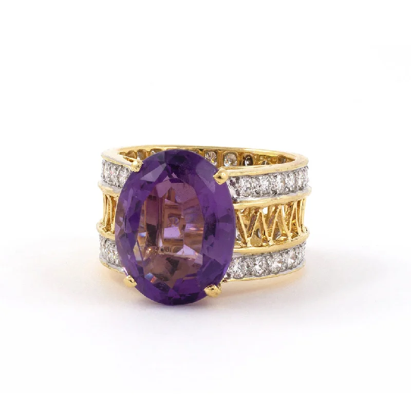 men’s engagement rings with classic designs -Amethyst Oval & Diamond Openwork Dinner Ring