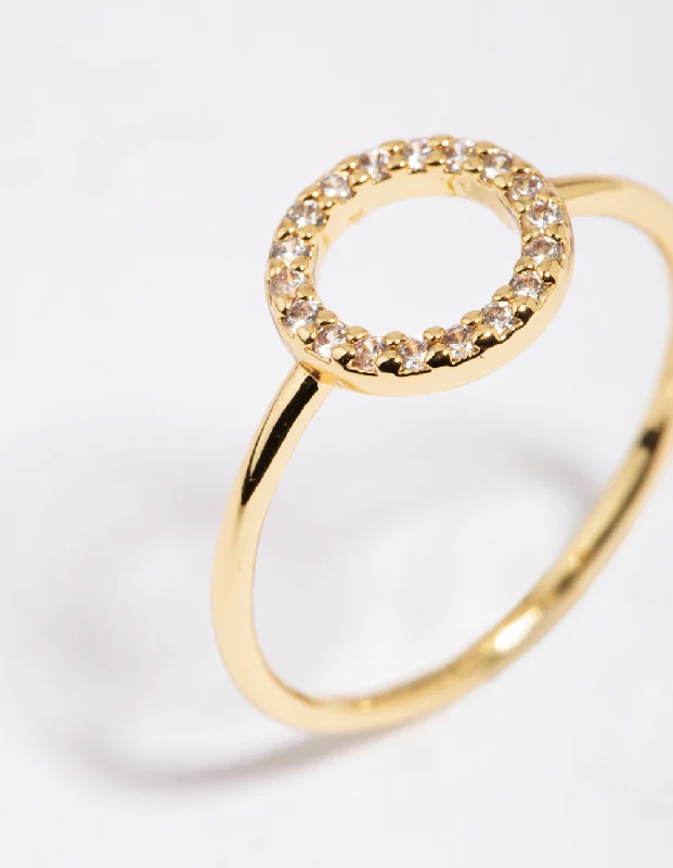 custom engagement rings with oval diamonds -Gold Plated Cubic Zirconia Circle Ring