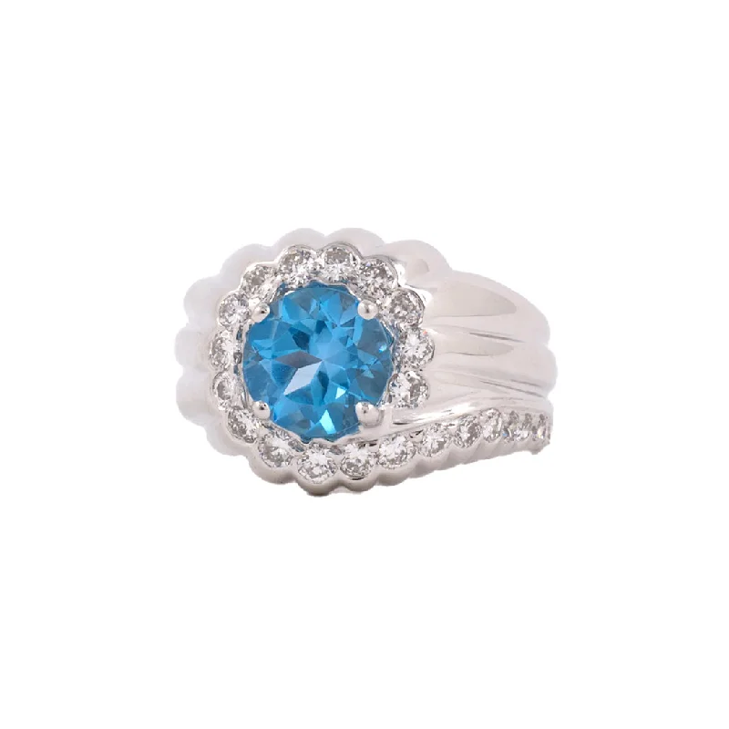 statement rings for women with large colored gemstones -Blue Topaz & Diamond Wraparound Corrugated Ring