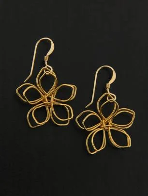 bold gold earrings for a statement look-Golden Wire Flower Earrings