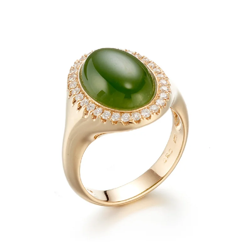 vintage engagement rings with diamond halos -Halo Ring in Green Nephrite Jade & Diamonds