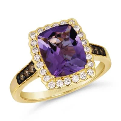 gold engagement rings with halo settings -Honey Gold Grape Amethyst Le Vian Ring