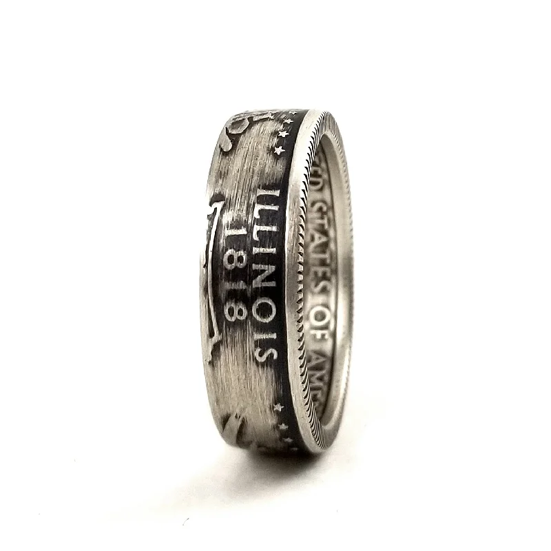 affordable promise rings with intricate details -90% Silver Illinois Quarter Ring