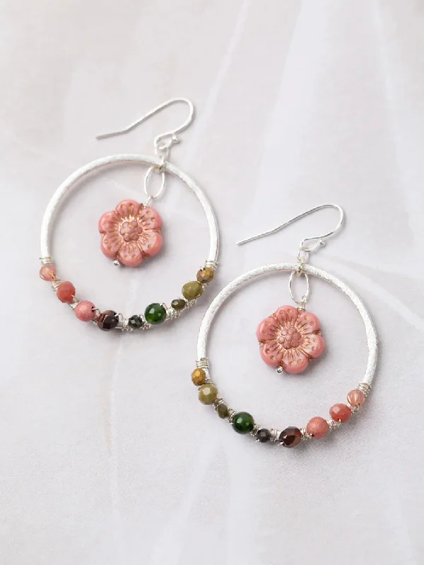 elegant gemstone hoop earrings for bridesmaids-Promise Jasper Flower Statement Earrings by Anne Vaughan