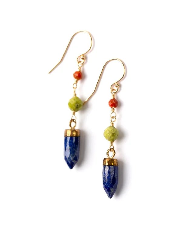 trendy beaded earrings for a vibrant look-Kaleidoscope Lapis Point Dangles by Anne Vaughan