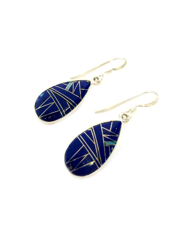 playful fish-shaped earrings for animal lovers-Lapis & Opal Inlay Teardrop Dangles