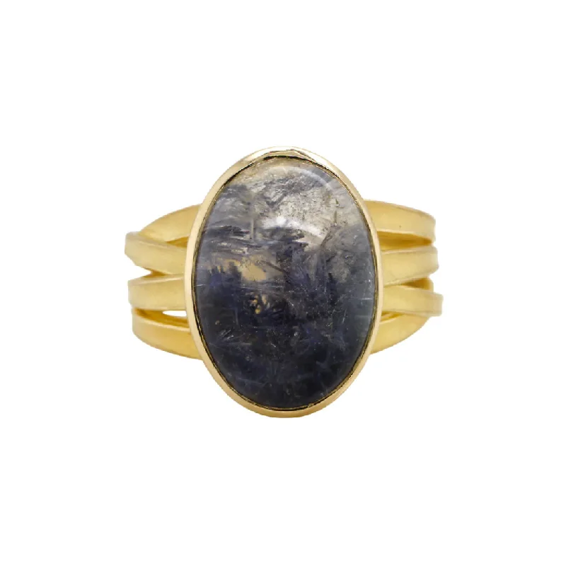 classic rings for men with modern details -Oval Dumortierite Ribbon Ring