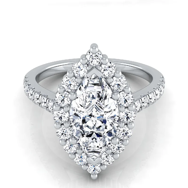 custom engagement rings with multi-stone settings -18K White Gold Marquise  Diamond Shared Prong Halo Engagement Ring -5/8ctw