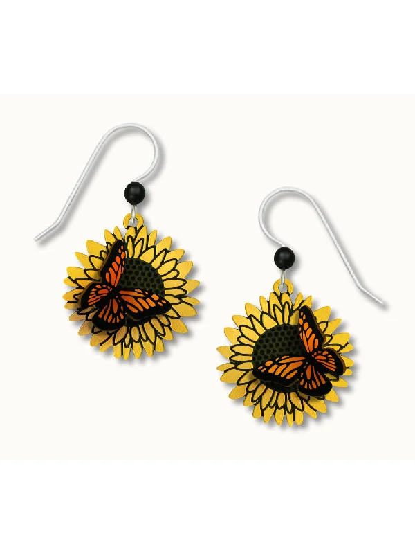 elegant rose gold earrings for special events-Monarch Butterfly on Sunflower Earrings by Sienna Sky