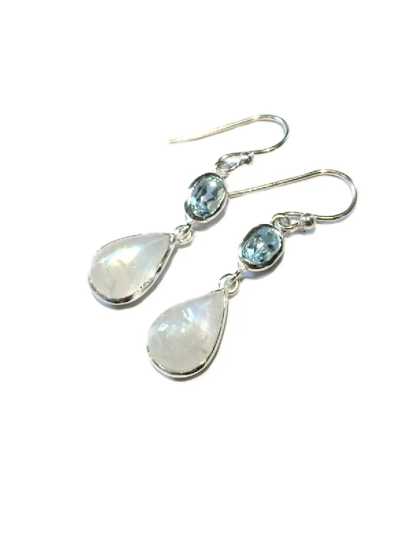 vintage-inspired rhinestone earrings for formal events-Moonstone & Blue Topaz Dangles