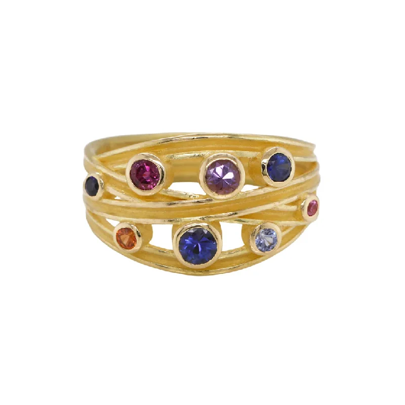 custom wedding bands for couples with shared meanings -Multi-Color Sapphire Wrapped Ribbon Ring