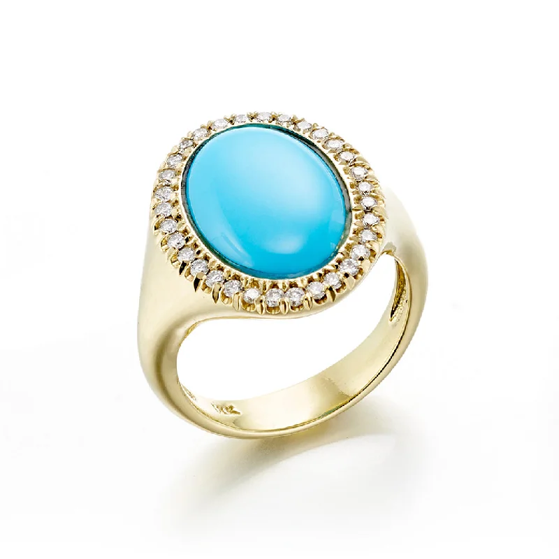 men’s rings with modern metal finishes for everyday wear -Oval Turquoise & Diamond Halo Ring