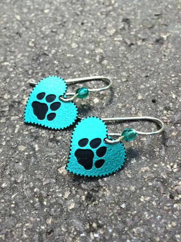 playful panda-shaped earrings for kids-Paw Print Hearts by Sienna Sky