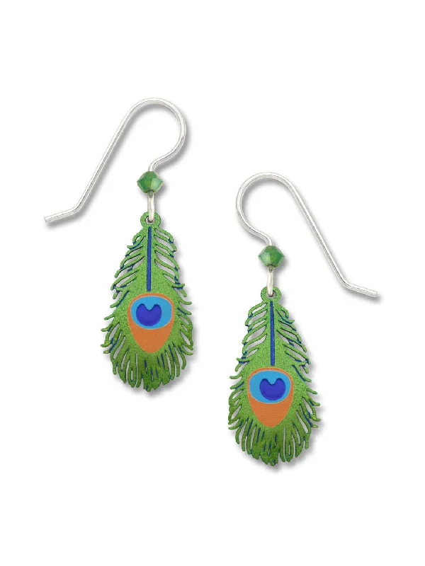 bold geometric statement earrings-Peacock Feather Dangles by Sienna Sky