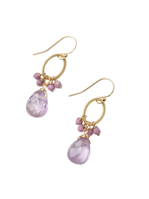 creative gold-plated earrings for modern women-Amethyst & Phosphosiderite Cluster Dangles by Anne Vaughan