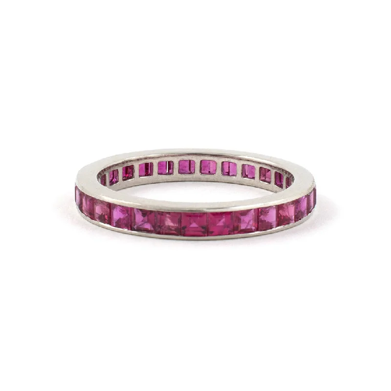 affordable wedding rings with unique engraving -Channel-Set Ruby Eternity Ring