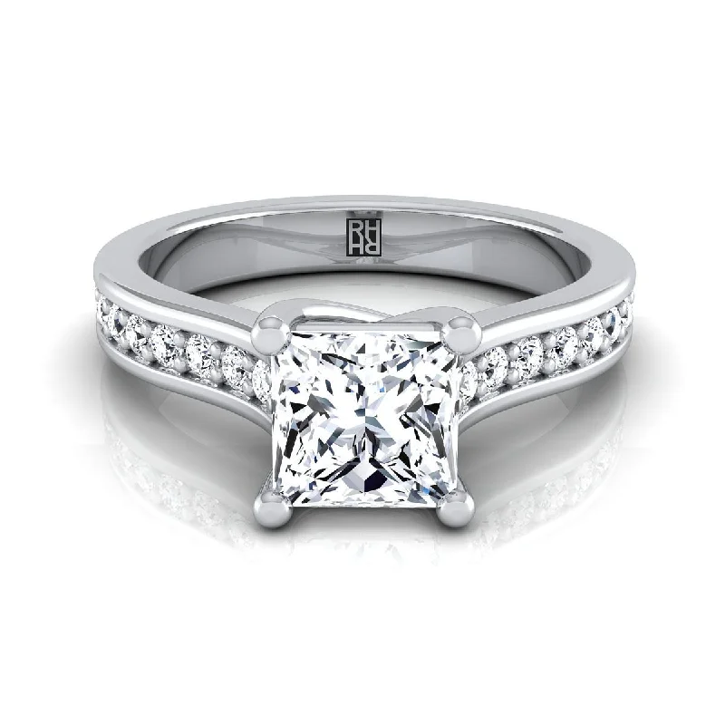 luxury wedding bands with diamond and emerald combinations -18K White Gold Princess Cut Diamond Channel Set Engagement Ring -1/3ctw