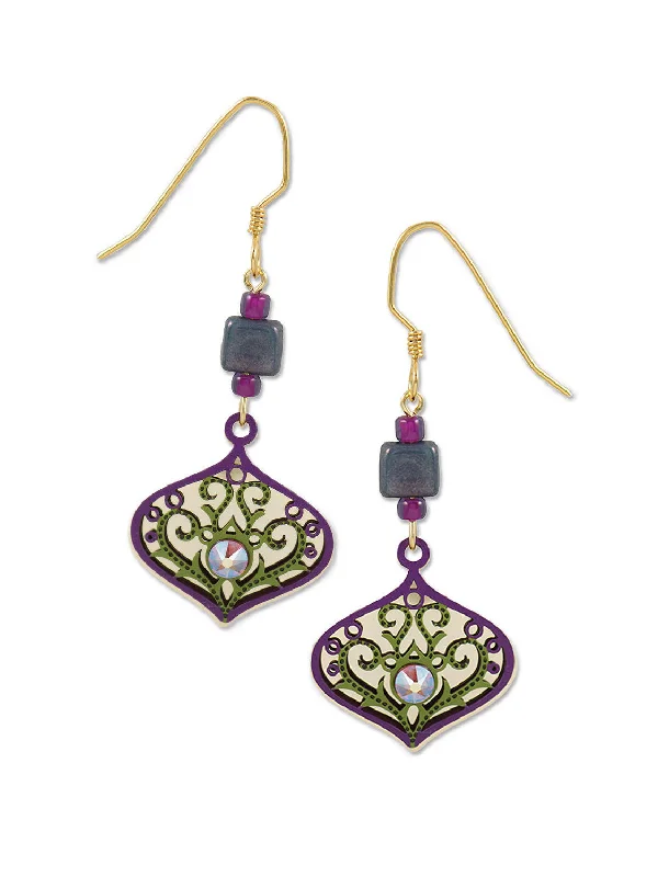 unique seashell earrings for beach lovers-Purple & Green Deco Drops by Adajio