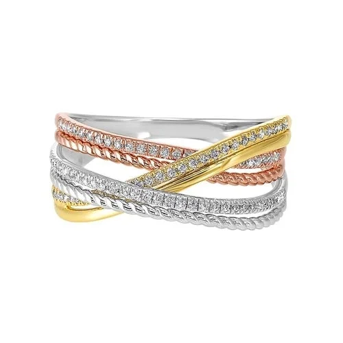 unique men’s rings with gem inlays -Diamond Luxe Braided Multi-Band in Tri-Color Gold (1/5ctw)