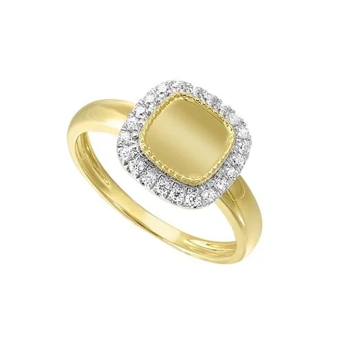 custom-made wedding rings with personalized details -Diamond Medallion Cushion Signet Ring in 14k Yellow Gold (1/5ctw)