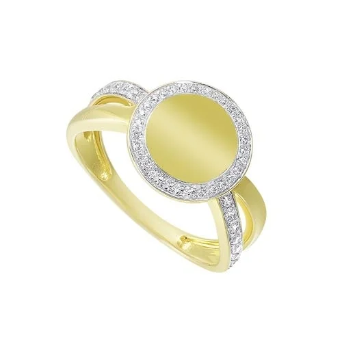 elegant wedding rings with matching bands -Diamond Medallion Signet Ring in 14k Yellow Gold (1/4ctw)