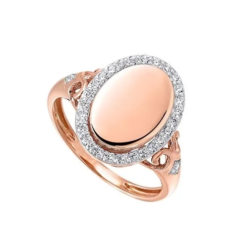 vintage-inspired engagement rings for modern brides -Diamond Vintage Oval Signet Ring in 14k Rose Gold (1/4ctw)