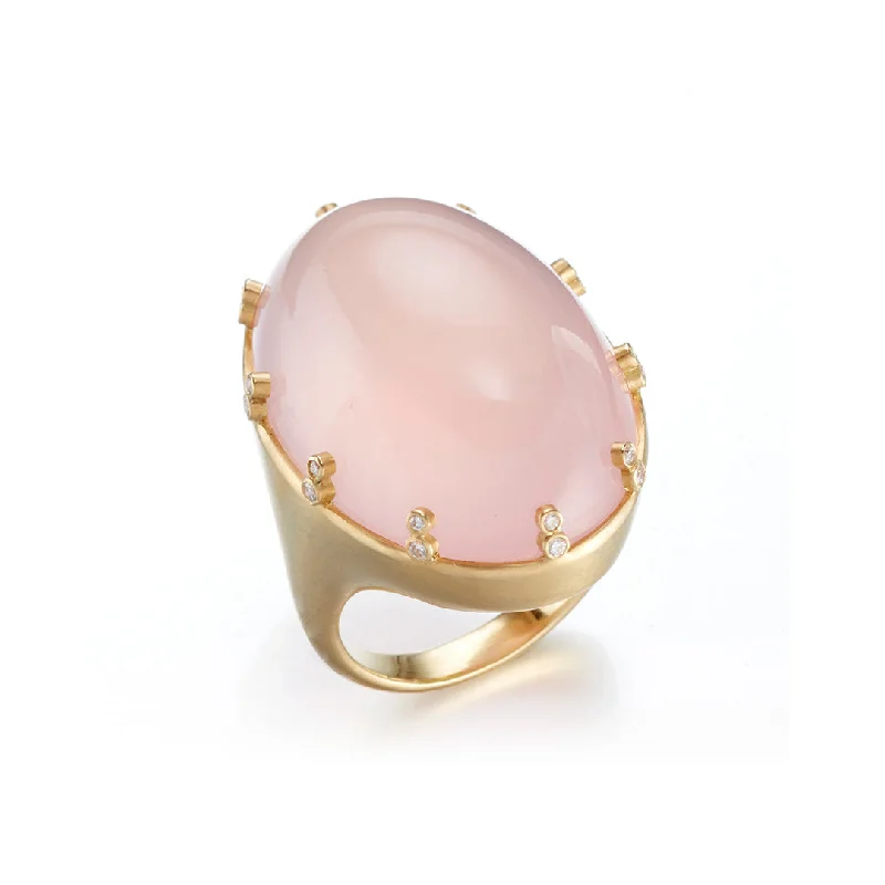 statement engagement rings for brides with colorful stones -Rose Quartz & Diamond Ring