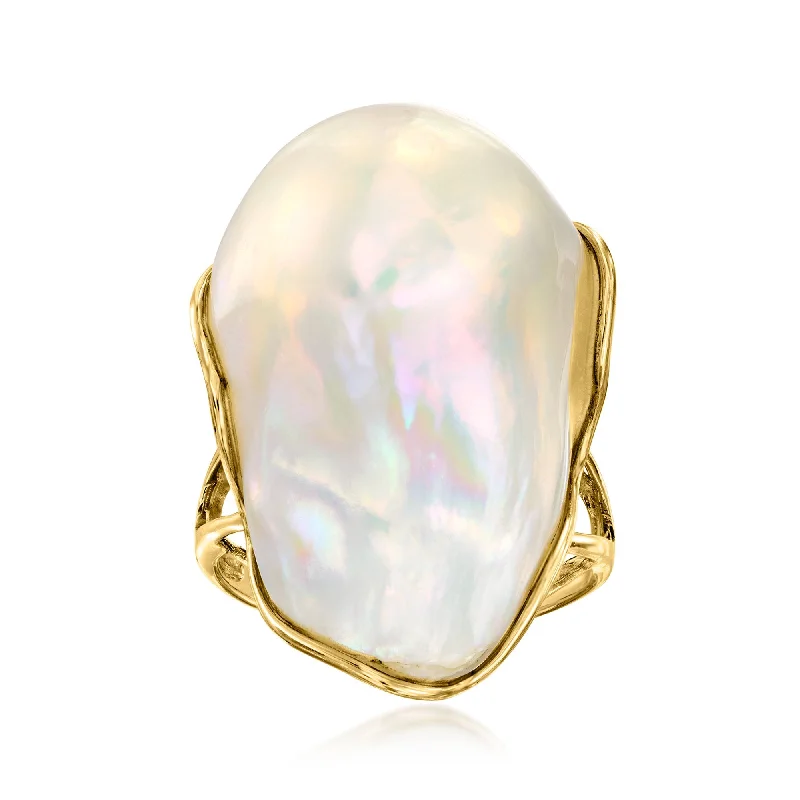 custom-made rings for special occasions -Ross-Simons 25x17mm Cultured Baroque Pearl Ring in 14kt Yellow Gold