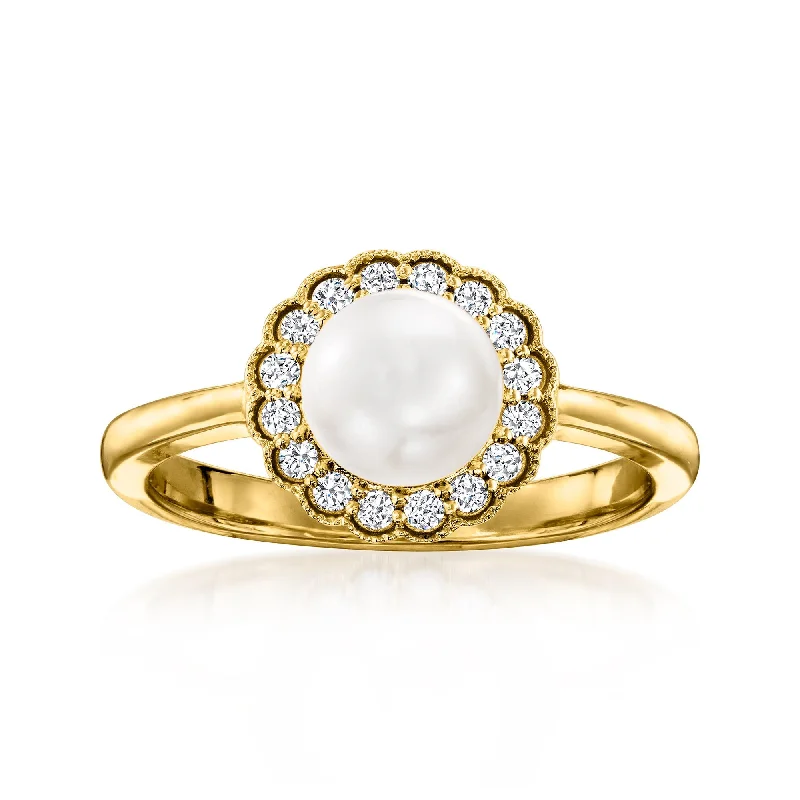 affordable engagement rings for modern brides -Ross-Simons 6.5-7mm Cultured Pearl and . Diamond Ring in 14kt Yellow Gold